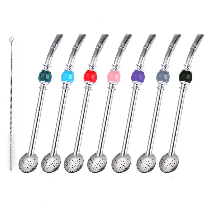 Stainless Steel Drinking Straw Spoon Tea Filter Yerba Mate Tea Straws Bombilla Gourd Reusable Coffee Tea Tools Washable Tea Tool