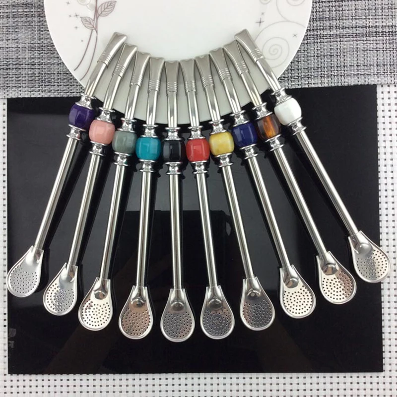 Washable Drinking Straw Spoon Tea Filter Yerba Mate With Cleaning Brush Tea Straws Bombilla Gourd Reusable Coffee Tea Tools