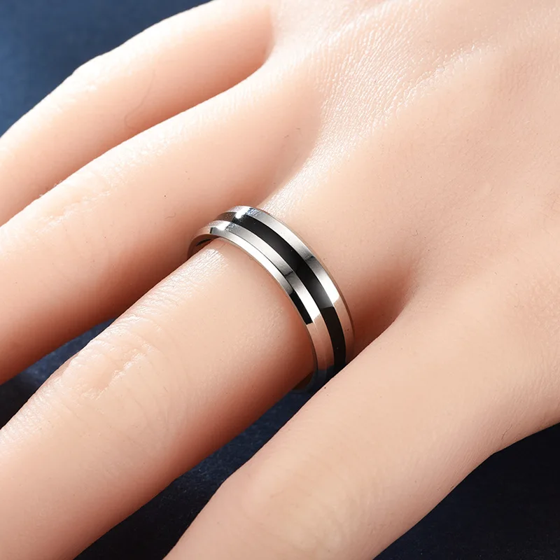 Simple Classic Alliance Wedding Rings Stainless Steel Couple Rings Anniversary Valentine's Day Gift Custom engraving name thumbnail 3
