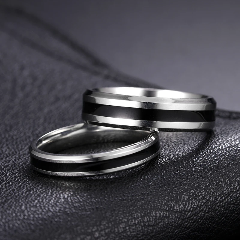 Simple Classic Alliance Wedding Rings Stainless Steel Couple Rings Anniversary Valentine's Day Gift Custom engraving name thumbnail 5