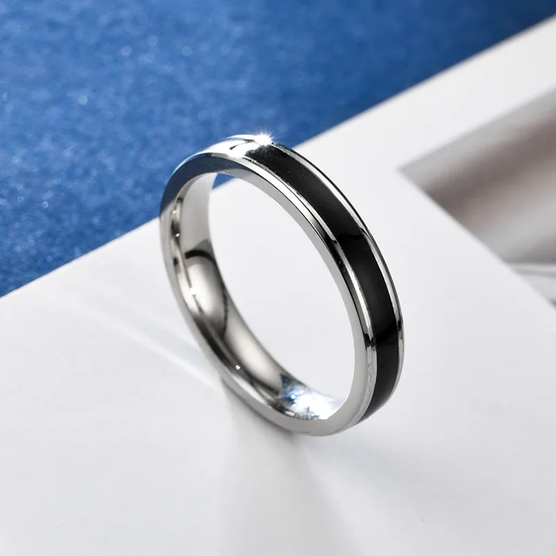 Simple Classic Alliance Wedding Rings Stainless Steel Couple Rings Anniversary Valentine's Day Gift Custom engraving name thumbnail 2