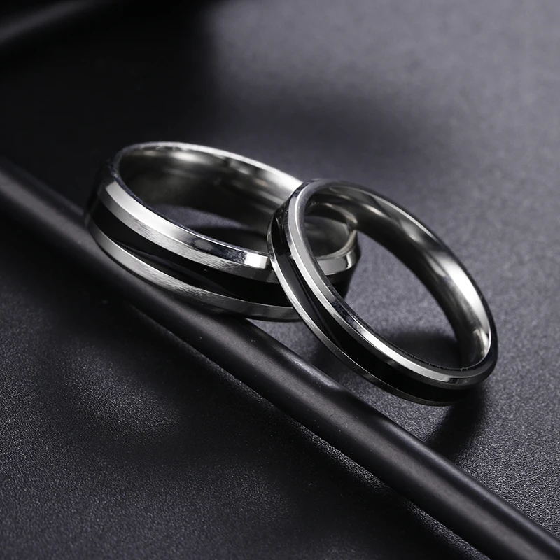 Simple Classic Alliance Wedding Rings Stainless Steel Couple Rings Anniversary Valentine's Day Gift Custom engraving name thumbnail 4