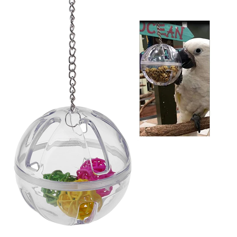Pet Parrot Chew Toy Acrylic Foraging Ball with Balls Inside Bird Cage Hanging Toys Birds Supplies C42