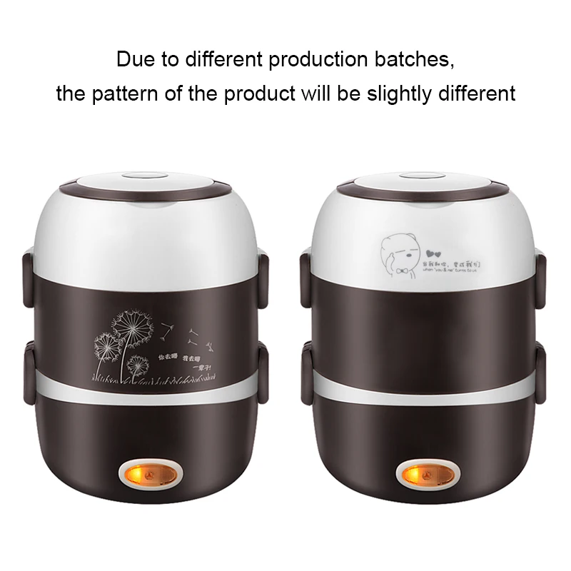 110V Portable Electric Heating Lunch Box Mini Rice Cooker Stainless Steel 2/3 Layers Food Steamer Picnic Meal Container Warmer thumbnail 6