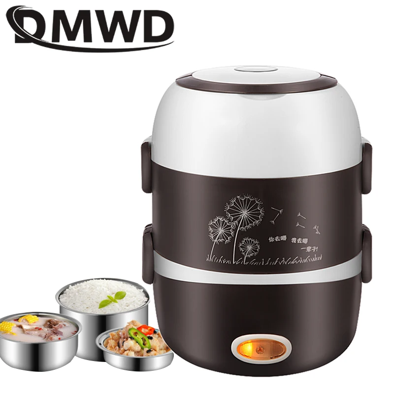 110V Portable Electric Heating Lunch Box Mini Rice Cooker Stainless Steel 2/3 Layers Food Steamer Picnic Meal Container Warmer thumbnail 3