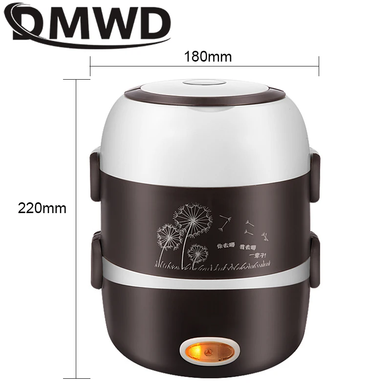 110V Portable Electric Heating Lunch Box Mini Rice Cooker Stainless Steel 2/3 Layers Food Steamer Picnic Meal Container Warmer thumbnail 5