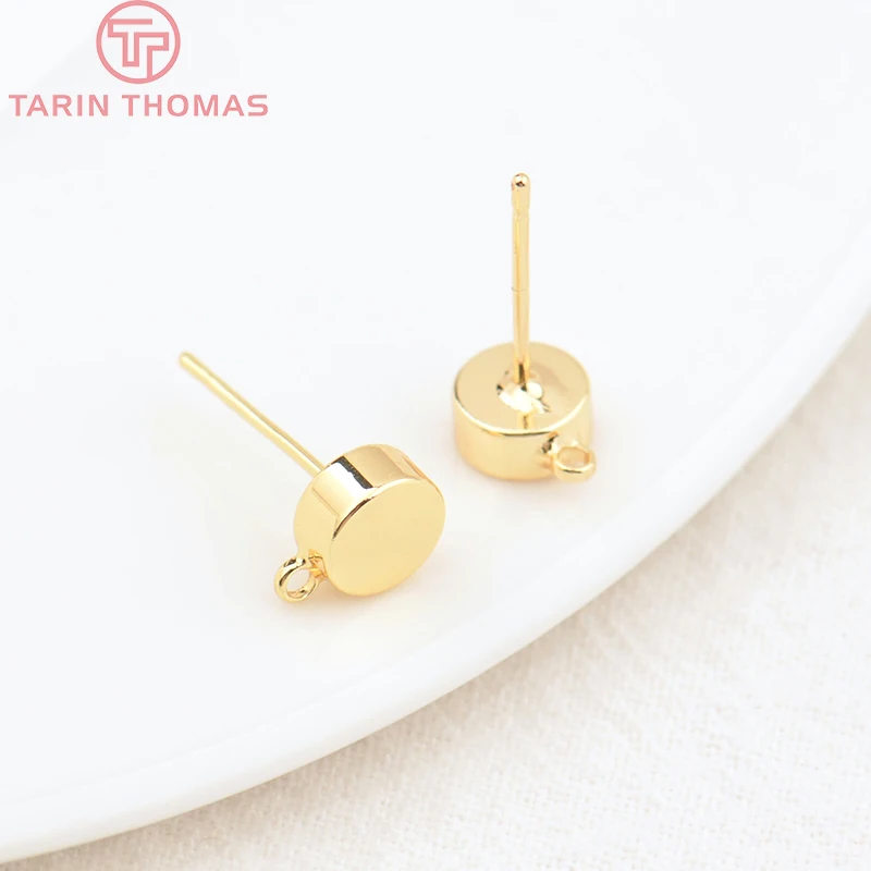 (2125)10PCS 6MM 24K Gold Color Brass With Hooks Hole Round Stud Earrings Pins High Quality Jewellery Accessories thumbnail 4