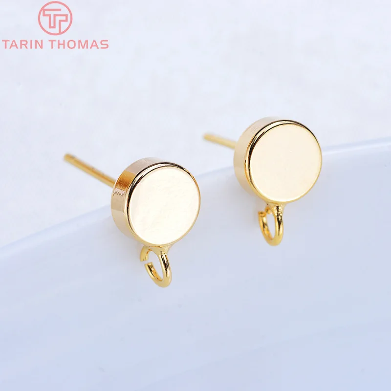 (2125)10PCS 6MM 24K Gold Color Brass With Hooks Hole Round Stud Earrings Pins High Quality Jewellery Accessories thumbnail 2