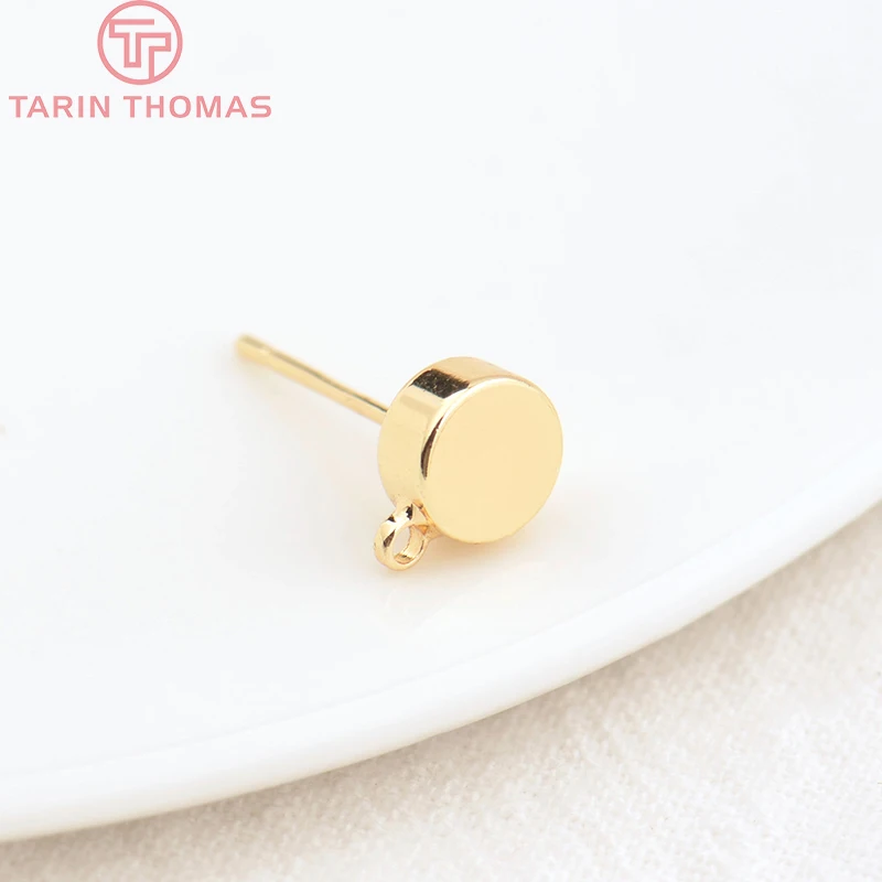 (2125)10PCS 6MM 24K Gold Color Brass With Hooks Hole Round Stud Earrings Pins High Quality Jewellery Accessories thumbnail 5