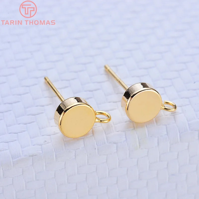 (2125)10PCS 6MM 24K Gold Color Brass With Hooks Hole Round Stud Earrings Pins High Quality Jewellery Accessories thumbnail 3