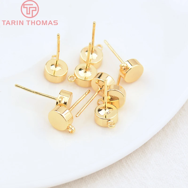 (2125)10PCS 6MM 24K Gold Color Brass With Hooks Hole Round Stud Earrings Pins High Quality Jewellery Accessories thumbnail 6