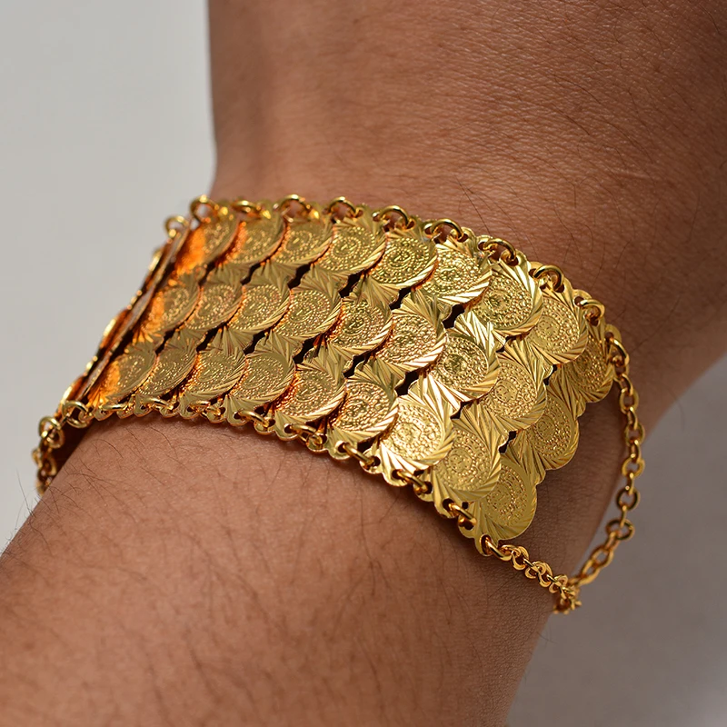 Gold Color Coins Bangles&Bracelets For Women Men Money Coin Bracelet Islamic Muslim Arab Middle Eastern Jewelry African Gifts