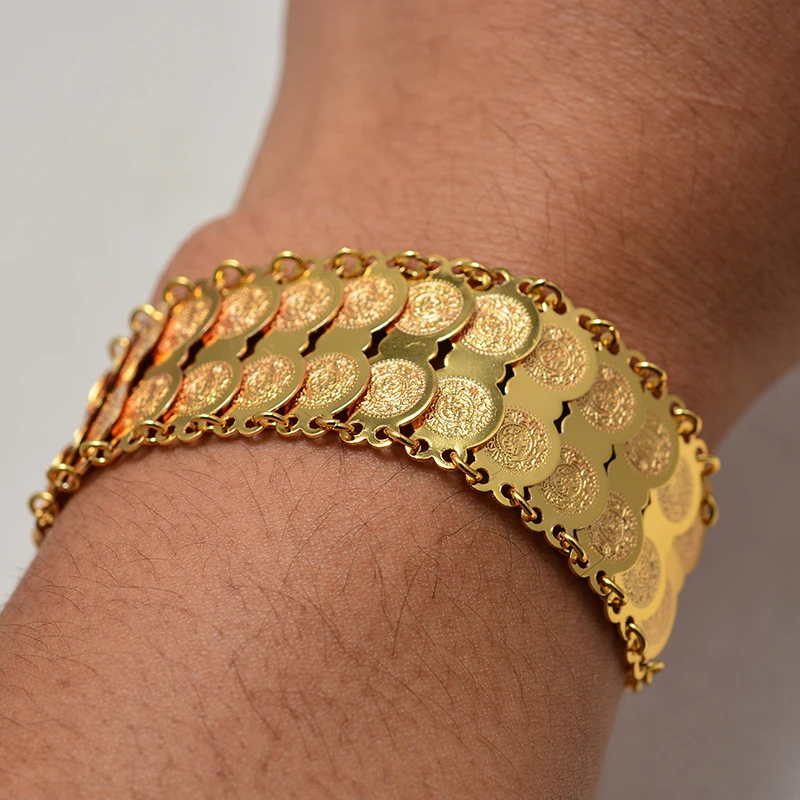 Gold Color Coins Bangles&Bracelets For Women Men Money Coin Bracelet Islamic Muslim Arab Middle Eastern Jewelry African Gifts thumbnail 4