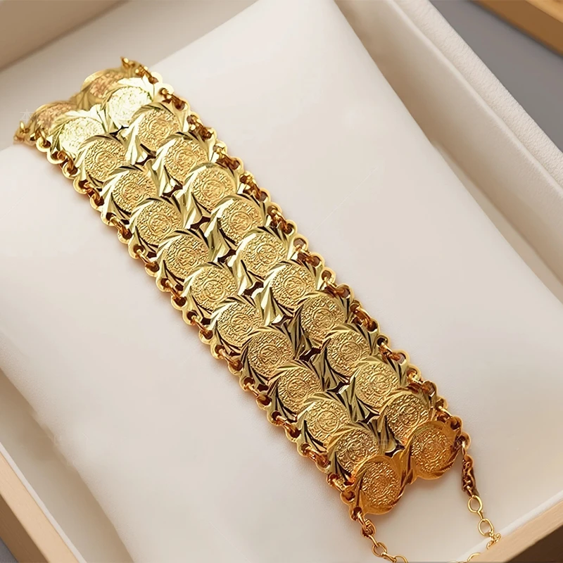 Gold Color Coins Bangles&Bracelets For Women Men Money Coin Bracelet Islamic Muslim Arab Middle Eastern Jewelry African Gifts thumbnail 5
