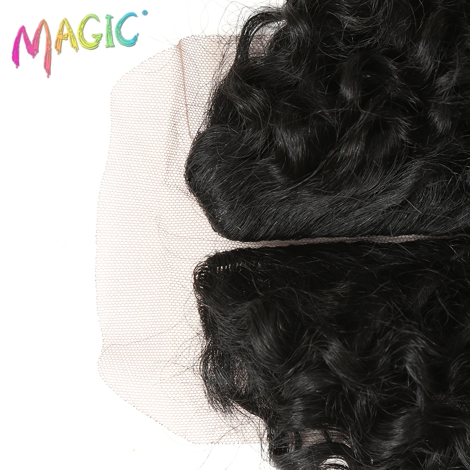 Magic Synthetic Afro Kinky Curly Hair Weave Hair 16-20 inch 7Pieces/lot Bundles With Closure African lace For Women hair Extens thumbnail 6