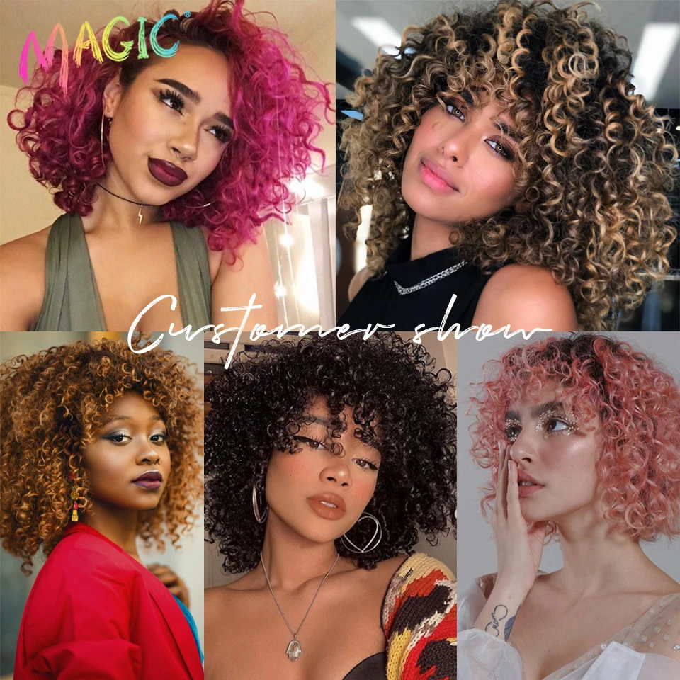 Magic Synthetic Afro Kinky Curly Hair Weave Hair 16-20 inch 7Pieces/lot Bundles With Closure African lace For Women hair Extens thumbnail 3