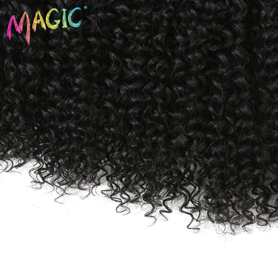 Magic Synthetic Afro Kinky Curly Hair Weave Hair 16-20 inch 7Pieces/lot Bundles With Closure African lace For Women hair Extens thumbnail 5