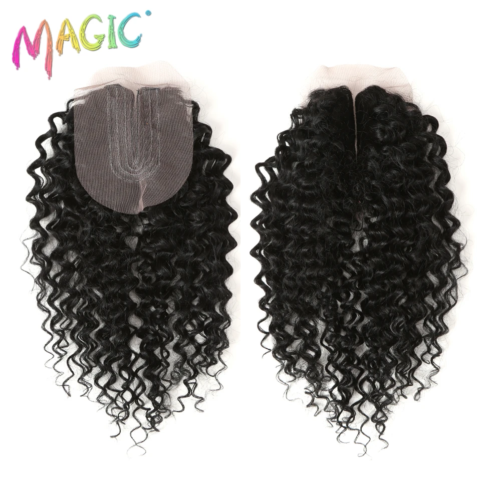 Magic Synthetic Afro Kinky Curly Hair Weave Hair 16-20 inch 7Pieces/lot Bundles With Closure African lace For Women hair Extens thumbnail 2