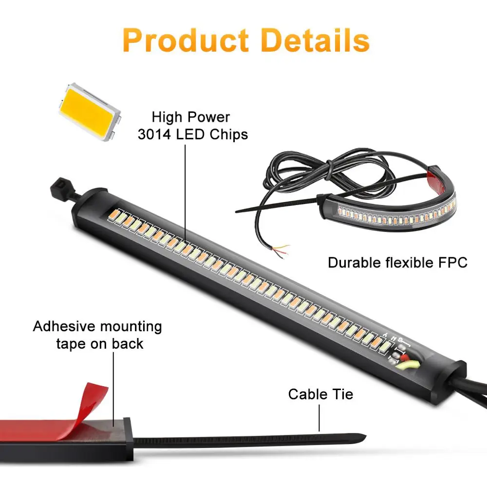 1pcs Universal Motorcycle Turn Signal Light DRL Light 36SMD 3014 Chips Flowing Flashing Blinker White Yellow 12V Waterproof thumbnail 3