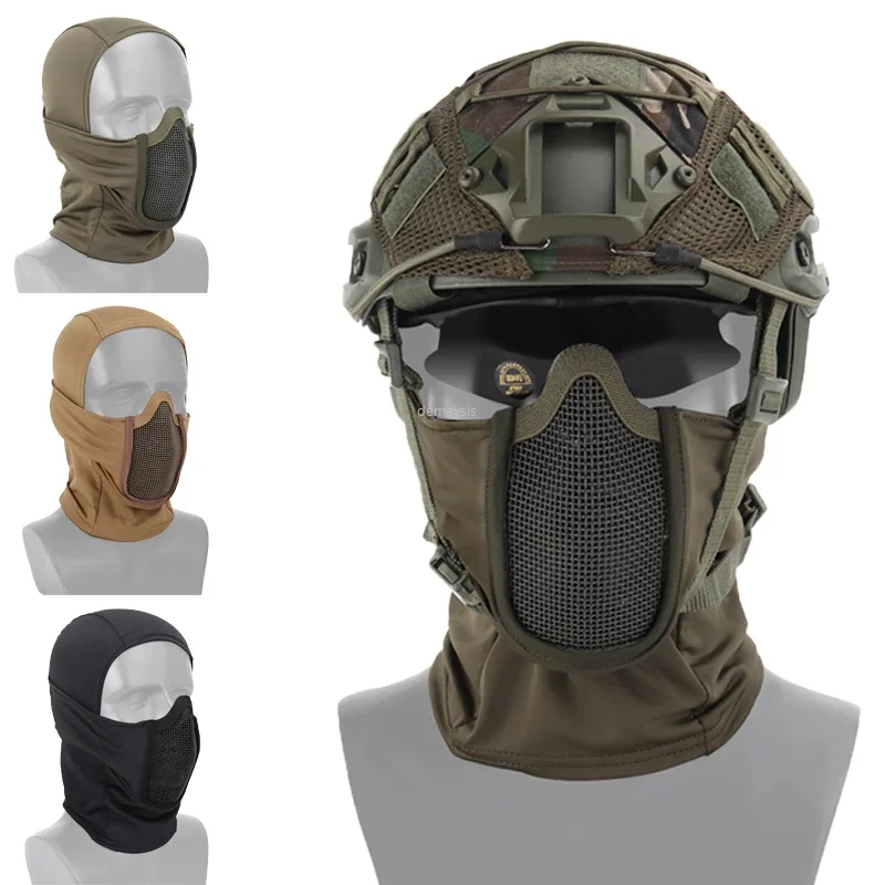 Hunting Protective Headgear Tactical Balaclava Cap Combat Half Face Steel Mesh Airsoft Paintball Masks
