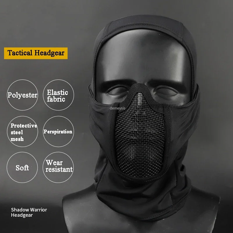 Hunting Protective Headgear Tactical Balaclava Cap Combat Half Face Steel Mesh Airsoft Paintball Masks thumbnail 3