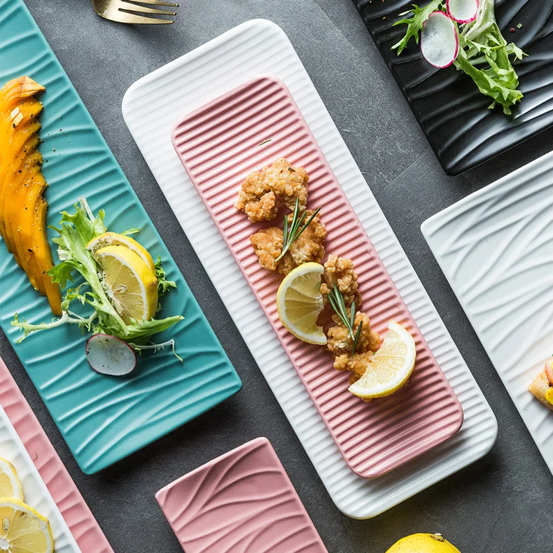 Nordic Ceramic Rectangular Sushi Long Plate Dessert Cake Snack Pastry Western Food Salmon Sashimi Grilled Chicken Wings Plate thumbnail 2
