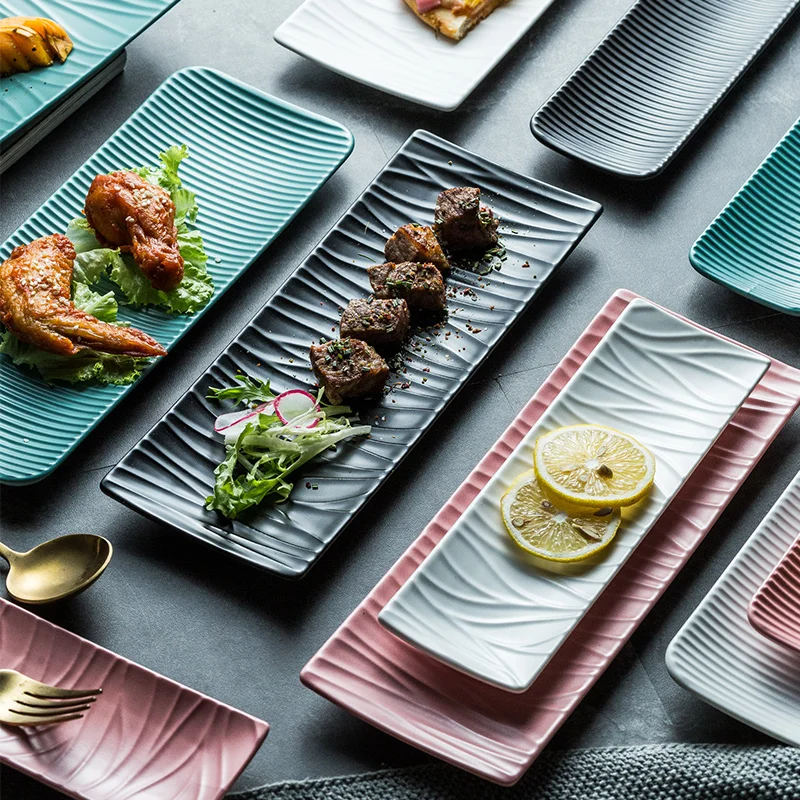 Nordic Ceramic Rectangular Sushi Long Plate Dessert Cake Snack Pastry Western Food Salmon Sashimi Grilled Chicken Wings Plate thumbnail 3