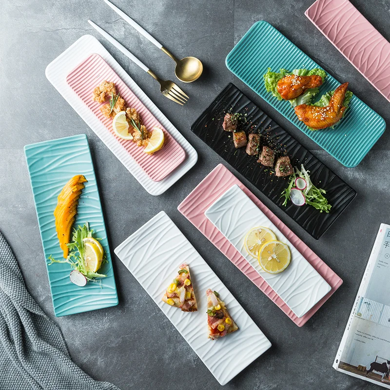 Nordic Ceramic Rectangular Sushi Long Plate Dessert Cake Snack Pastry Western Food Salmon Sashimi Grilled Chicken Wings Plate thumbnail 4