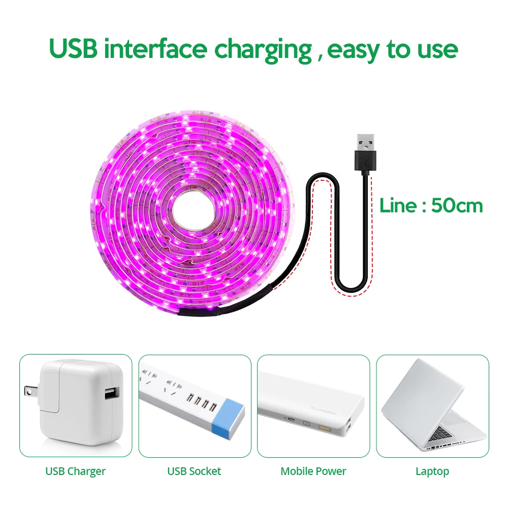 LED Grow Light Full Spectrum 5V USB Grow Light Strip 2835 LED Phyto Lamps For Plants Greenhouse Hydroponic Growing 0.5M 1M 2M 3M thumbnail 3