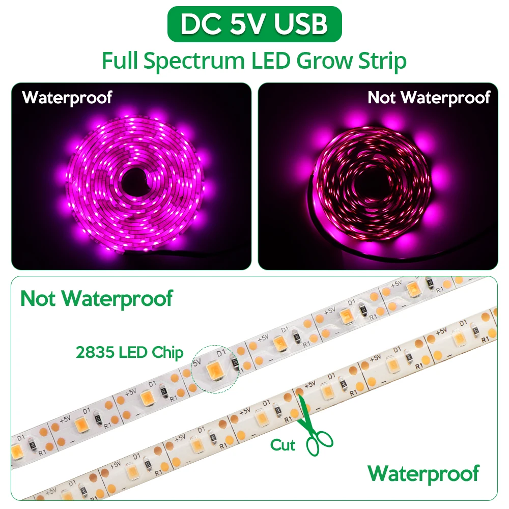 LED Grow Light Full Spectrum 5V USB Grow Light Strip 2835 LED Phyto Lamps For Plants Greenhouse Hydroponic Growing 0.5M 1M 2M 3M thumbnail 2