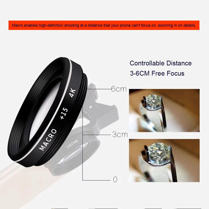 37MM 15X Macro Lens 4K HD Professional Photography Phone Camera Lens for Eyelashes Diamond Jewelry 30X Macro Lens for Smartphone thumbnail 4