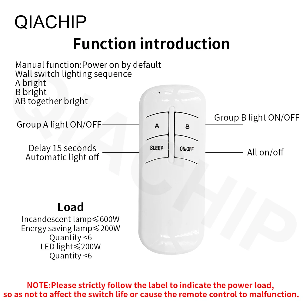 QIACHIP 1/2/3 Way ON/OFF 220V Remote Control Switch Lamp Light Digital Wireless Wall Remote Control Switch Receiver Transmitter thumbnail 4