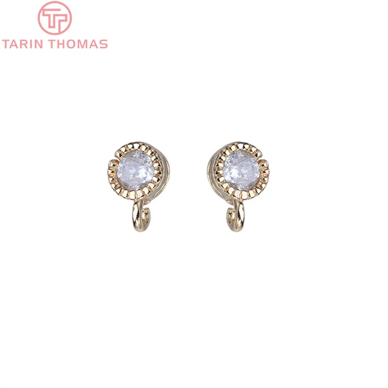 (2682)6PCS 4MM 24K Gold Color Plated Brass With Zircon Round Stud Earrings Pins High Quality Jewellery Accessories thumbnail 5