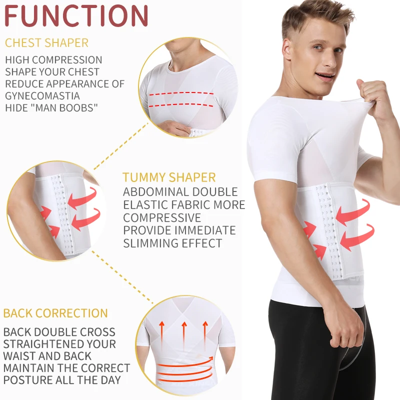 Mens Body Shaper Compression Shirts Abdomen Shapewear Tummy Slimming Sheath Gynecomastia Shapers Corset Waist Trainer Fajas Tops thumbnail 2