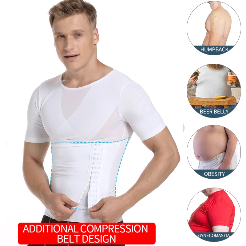 Mens Body Shaper Compression Shirts Abdomen Shapewear Tummy Slimming Sheath Gynecomastia Shapers Corset Waist Trainer Fajas Tops thumbnail 3