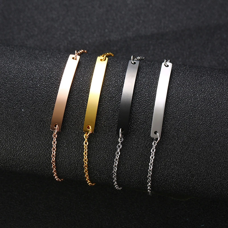 Elegant Personalized ID Bar Bracelets for Women 5mm Thin Stainless Steel Link Chain Custom Name Quotes BFF Bracelet Gift Jewelry thumbnail 4