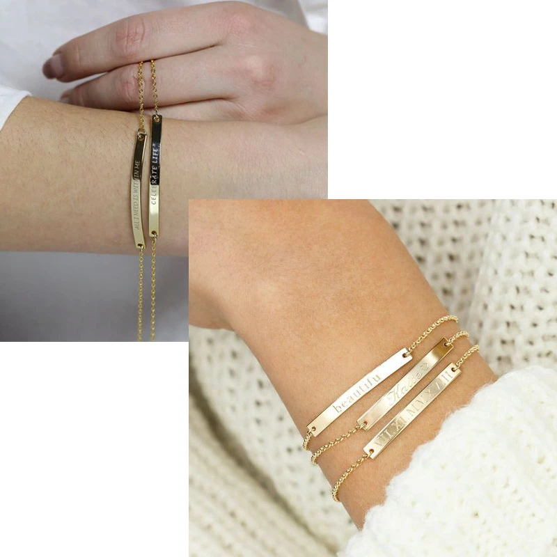 Elegant Personalized ID Bar Bracelets for Women 5mm Thin Stainless Steel Link Chain Custom Name Quotes BFF Bracelet Gift Jewelry thumbnail 3