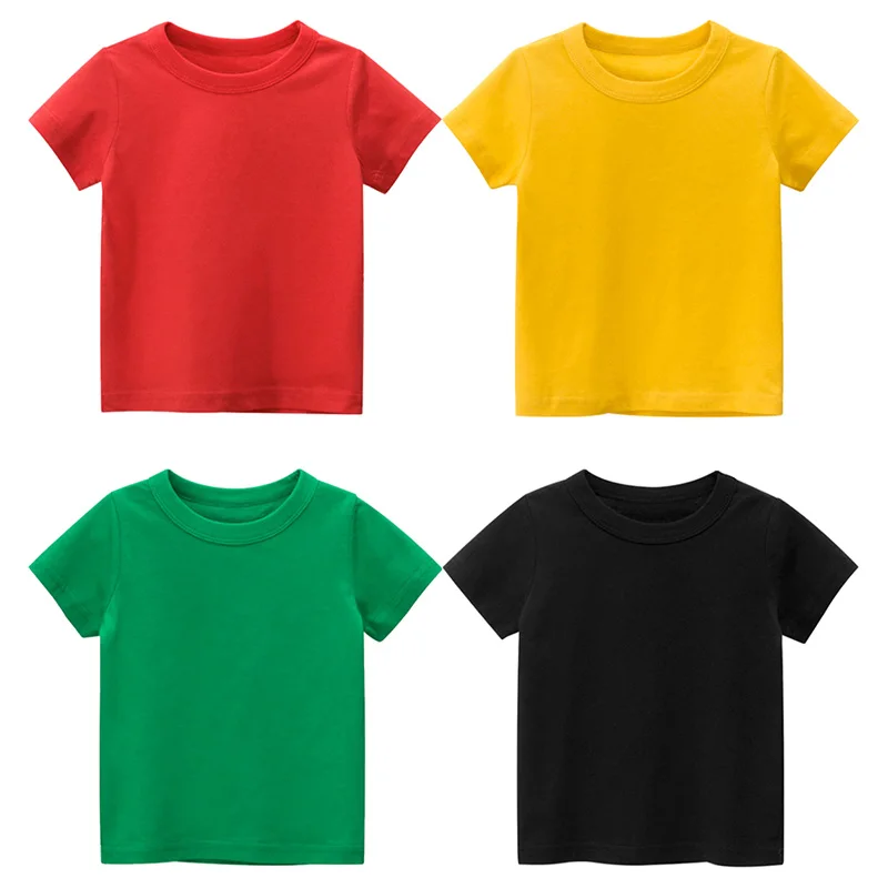 Kids Solid T Shirt Tops for Child Boys Girls Baby Toddler Blank Cotton Clothes White T-shirts Children Summer Tees Short Sleeve thumbnail 2