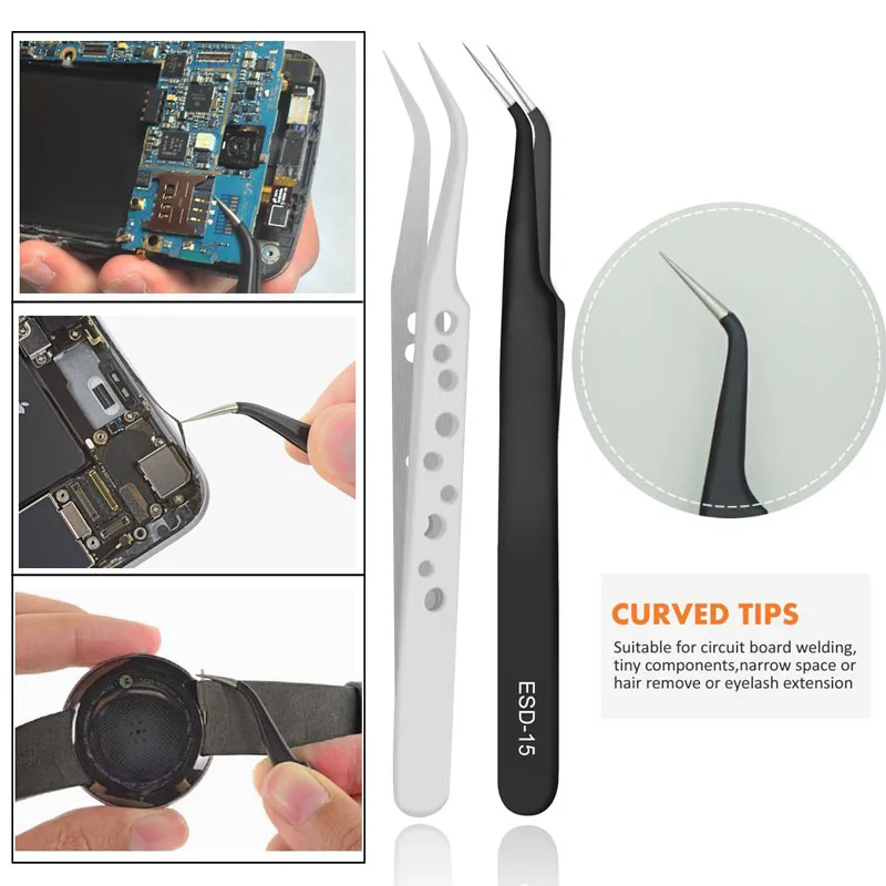 9 Pcs Tweezers Set Stainless Steel Anti-Static Precision Tweezers for Electronic Mobile Phone Repair Tools Hand Tools thumbnail 4