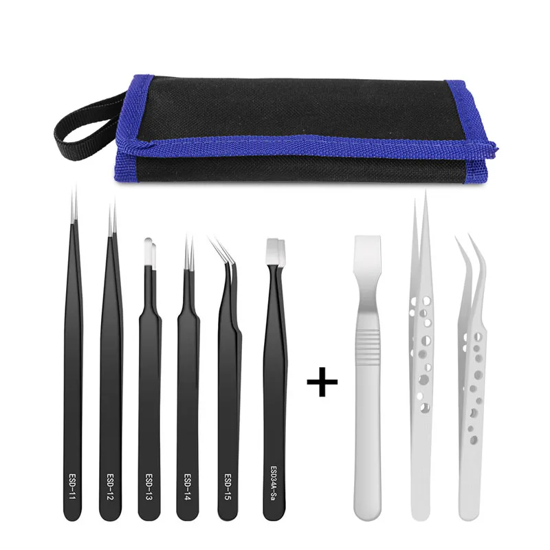 9 Pcs Tweezers Set Stainless Steel Anti-Static Precision Tweezers for Electronic Mobile Phone Repair Tools Hand Tools thumbnail 2