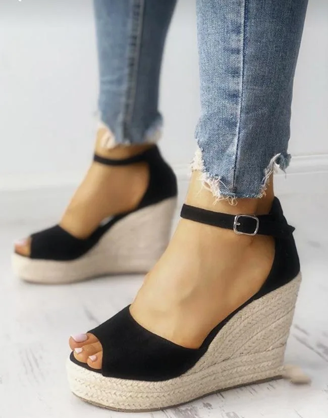 01 Espadrilles Women Wedges Peep Toe Sandals Platform Ankle Strap High Heel Shoes Female Pumps Beach Wedding Ladies Sandals thumbnail 2