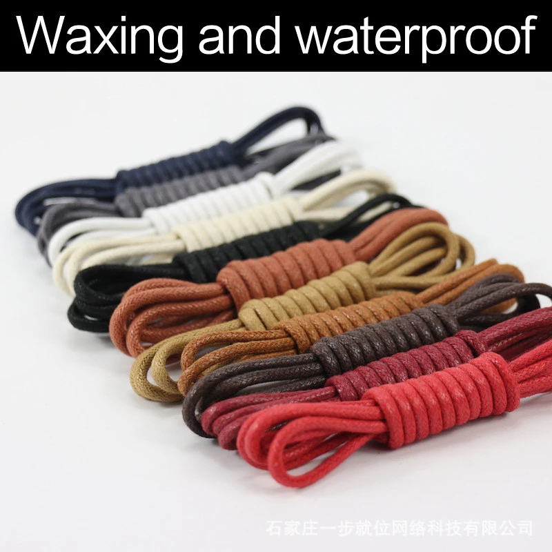 1Pair Waxed Cotton Round Shoe laces Coloured Leather Shoes lace Waterproof ShoeLaces Men Boots Shoelace Shoestring thumbnail 2