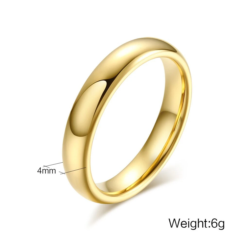 Smooth Stainless Steel Couple Rings Gold Color Simple 4MM Women Men Lovers Wedding Jewelry Engagement Gifts Personalized thumbnail 3