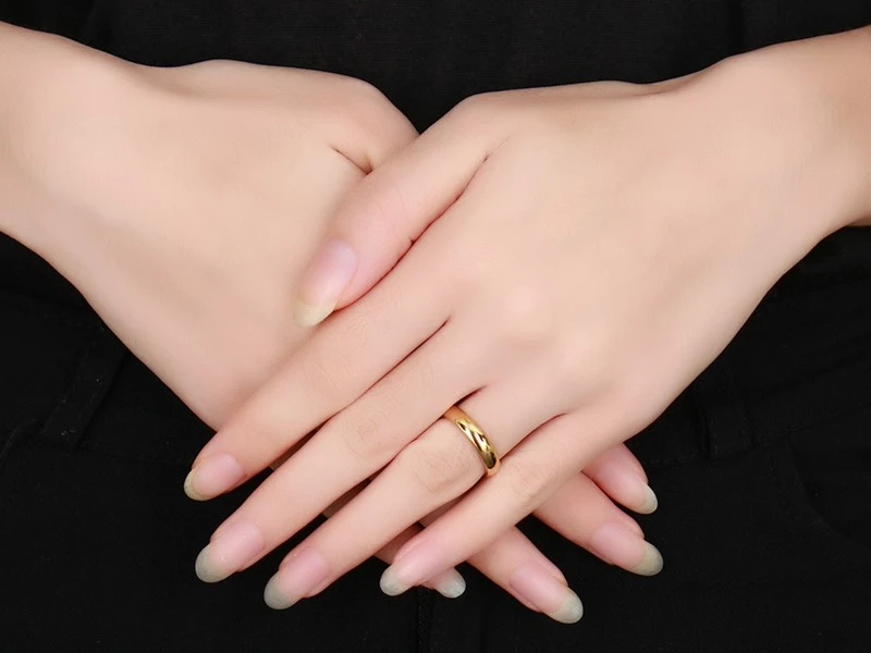 Smooth Stainless Steel Couple Rings Gold Color Simple 4MM Women Men Lovers Wedding Jewelry Engagement Gifts Personalized thumbnail 5