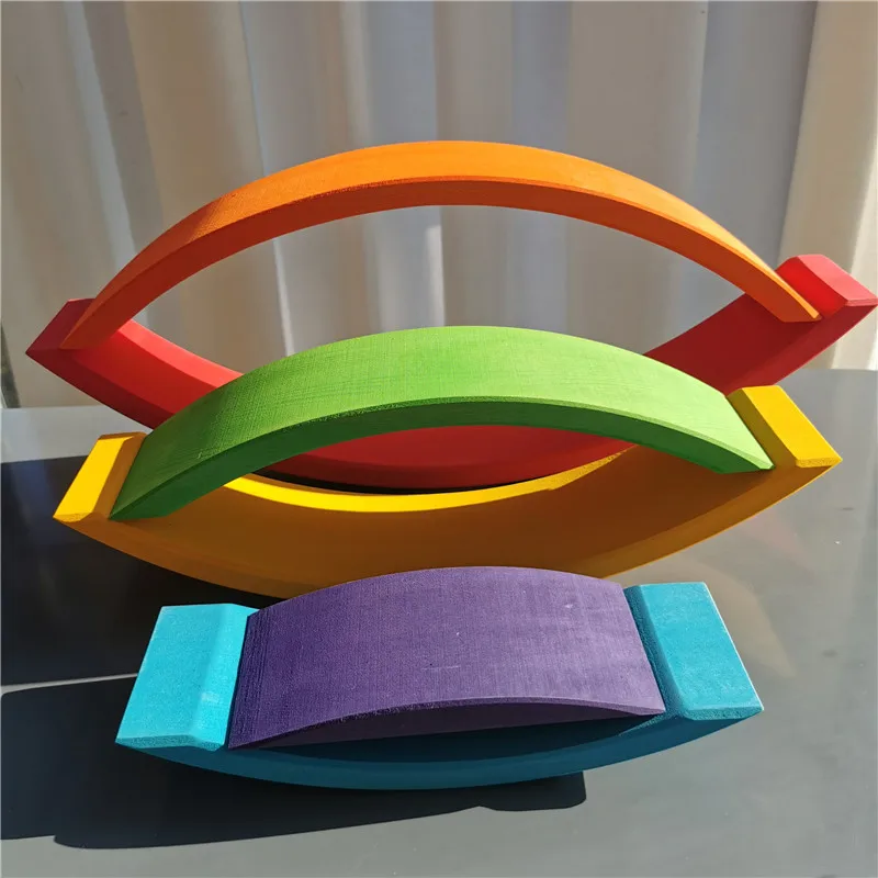 Montessori Wooden Toys Elemental Rainbow Stacking Blocks /Unpaint Wood Tree Building Stacking Car Volcano Coral Sea Wave thumbnail 6