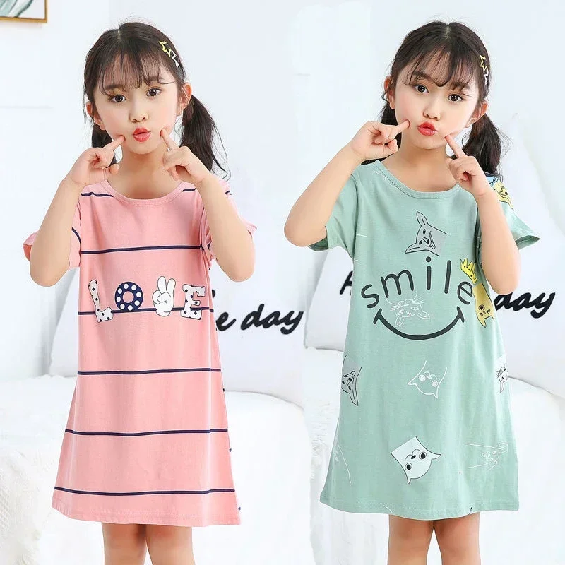 Kids Girls 100% Cotton Nightgown Cartoon Nightdress Girl Sleepwear Nightie Summer Short Sleeves Nightwear Children Clothes thumbnail 6