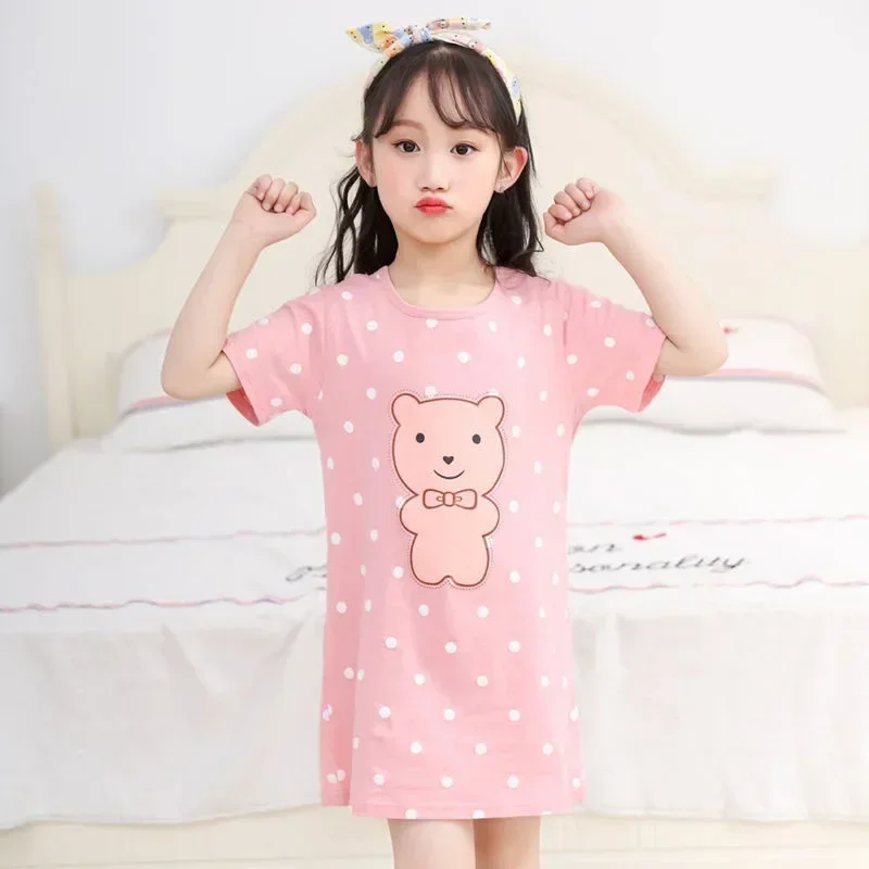 Kids Girls 100% Cotton Nightgown Cartoon Nightdress Girl Sleepwear Nightie Summer Short Sleeves Nightwear Children Clothes thumbnail 3