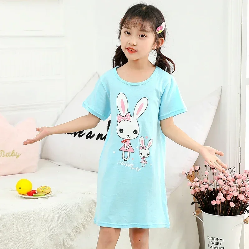 Kids Girls 100% Cotton Nightgown Cartoon Nightdress Girl Sleepwear Nightie Summer Short Sleeves Nightwear Children Clothes thumbnail 4