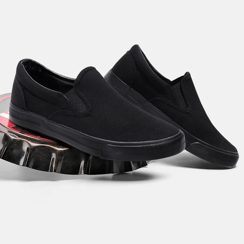 Slip-on Shoes Cool Young Man Street Pure Black Footwear Breathable Flat Mens Casual Shoes Plus Size 45 thumbnail 2