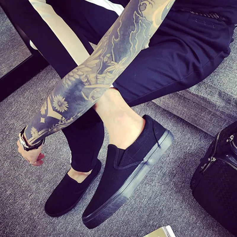 Slip-on Shoes Cool Young Man Street Pure Black Footwear Breathable Flat Mens Casual Shoes Plus Size 45 thumbnail 4